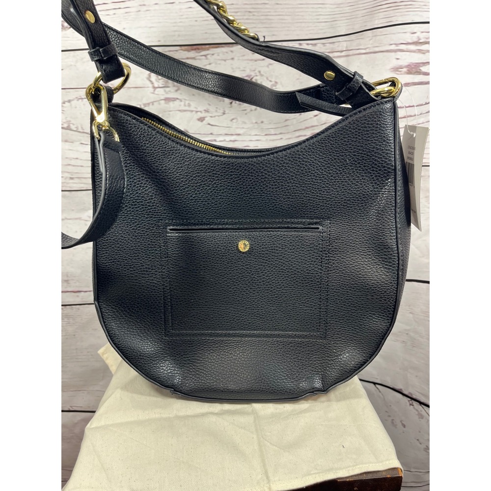 Steve Madden Black Pebbled Leather Hobo Shoulder Bag Gold Hardware Zip Pocket